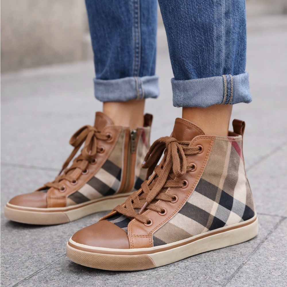 Burberry High-Top Sneakers | Check Print | Size 35 | US 5